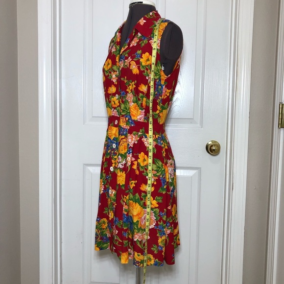 BANANA REPUBLIC Vintage Made Hong Kong Collar Pockets Button Down Floral Dress 8 - Picture 7 of 14